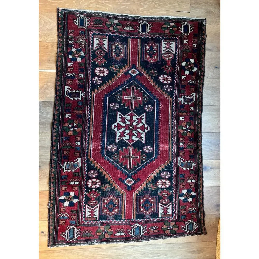 Handmade Vintage Oriental Rug Red Traditional Classic Wool Decor Carpet 39”x5’